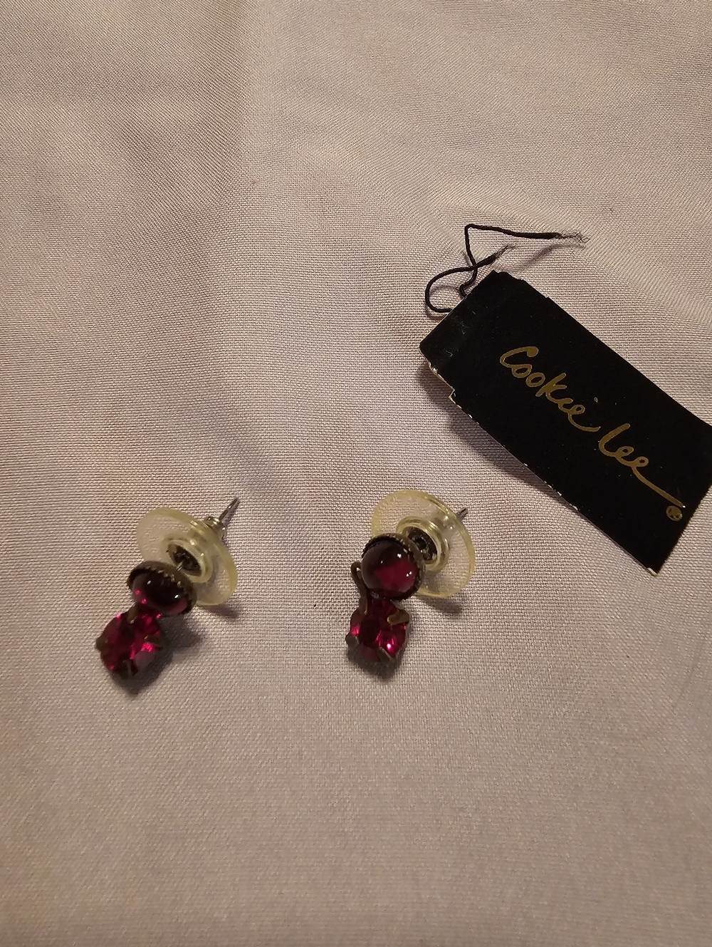 Cookie Lee Red Austrian Crystal Drop Stud Earrings